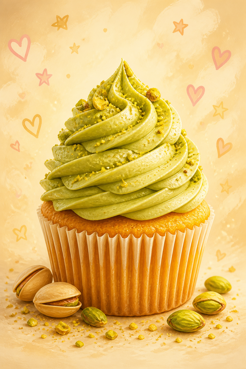Pistachio cupcake illustration.
